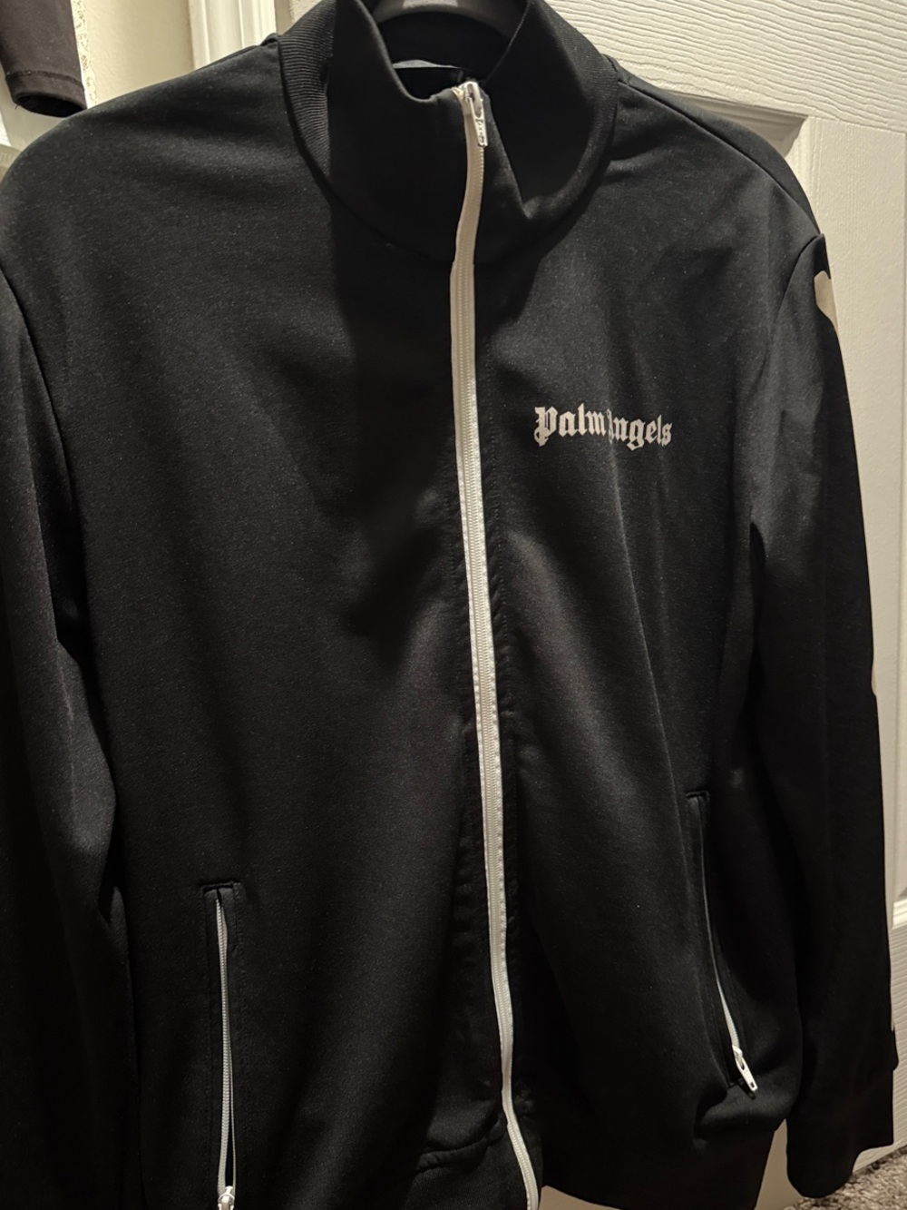 Palm Angels Black Track Jacket with White Zippers